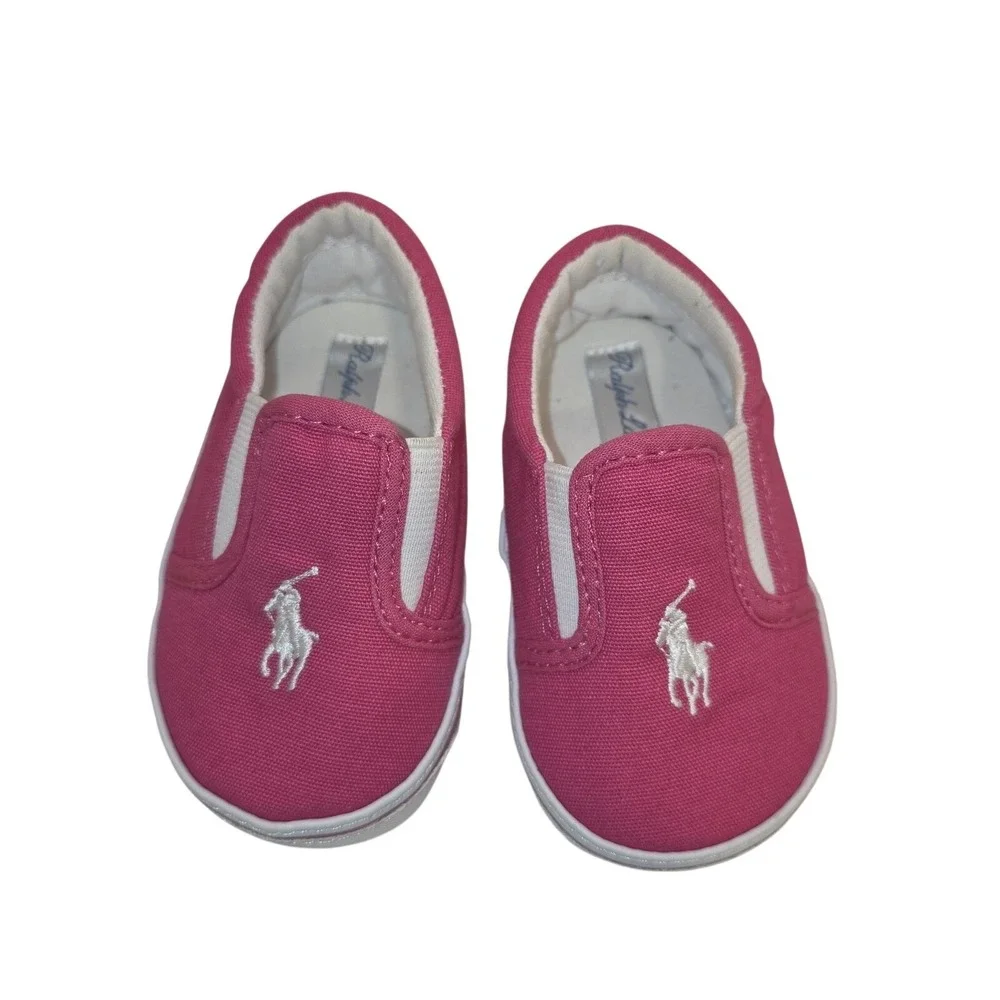 Polo Ralph Lauren Shoes Toddler Girls 4 Pink Canvas Slip On Pony Logo Crib